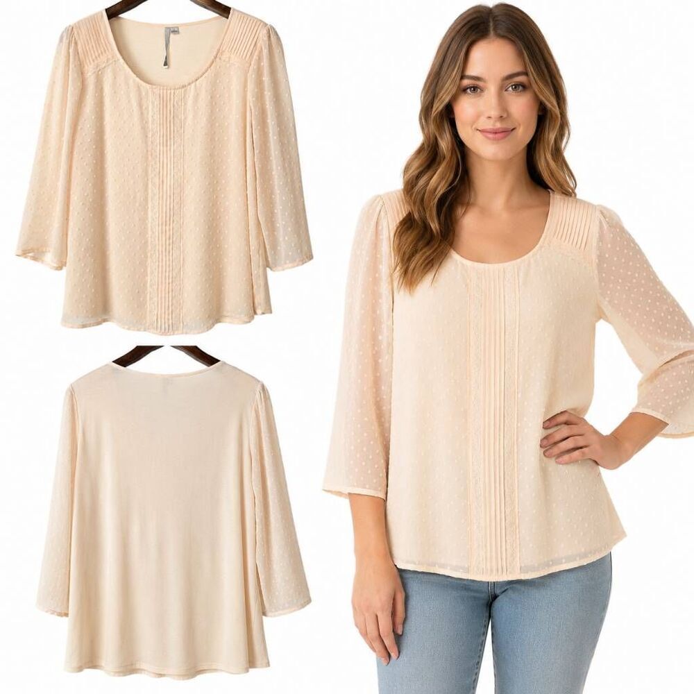LC Lauren Conrad Peach Swiss Dot Blouse Large